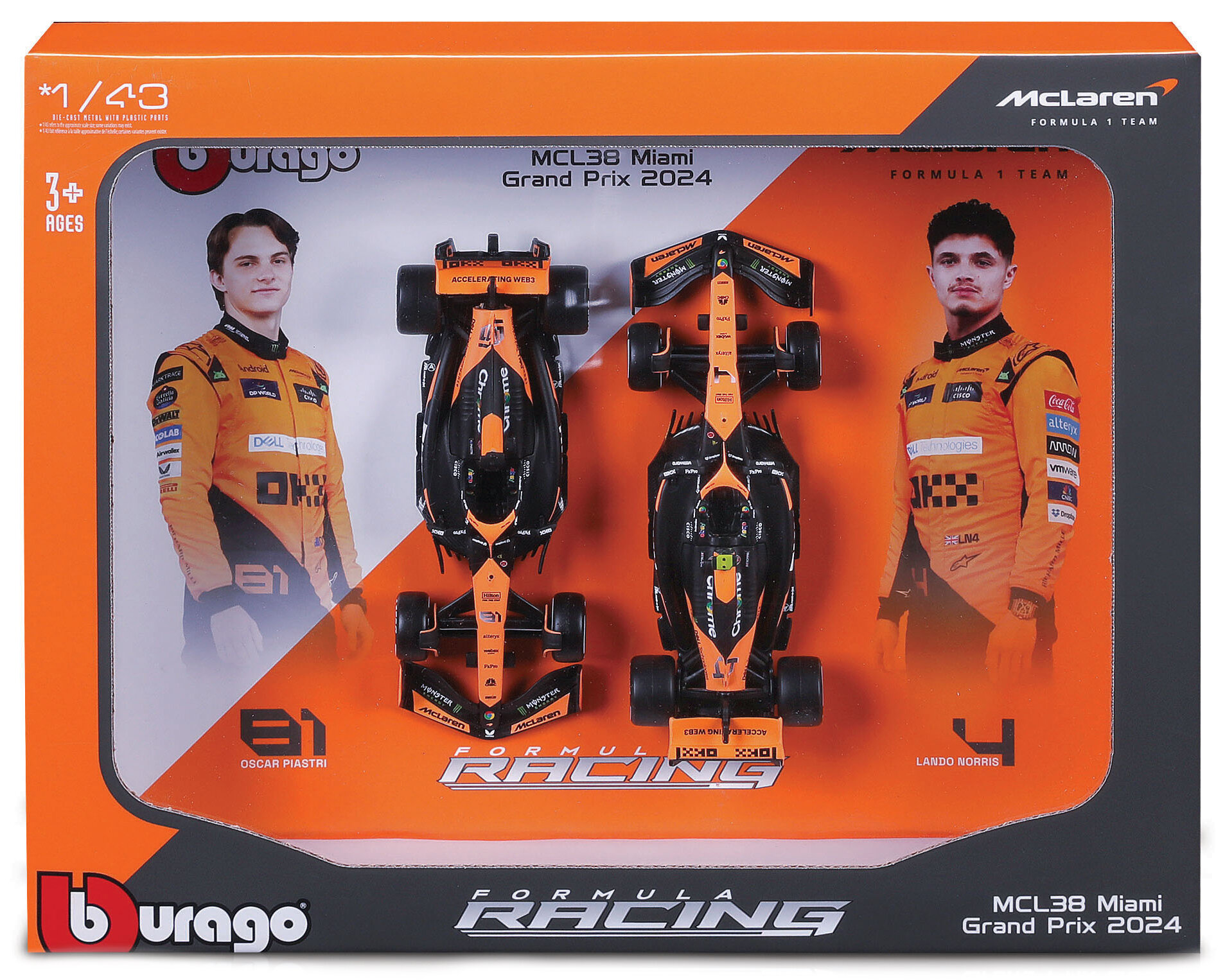 Mclaren MCL38 #4 LANDO NORRIS + #81 OSCAR PIASTRI 2024 - 2 CAR SET