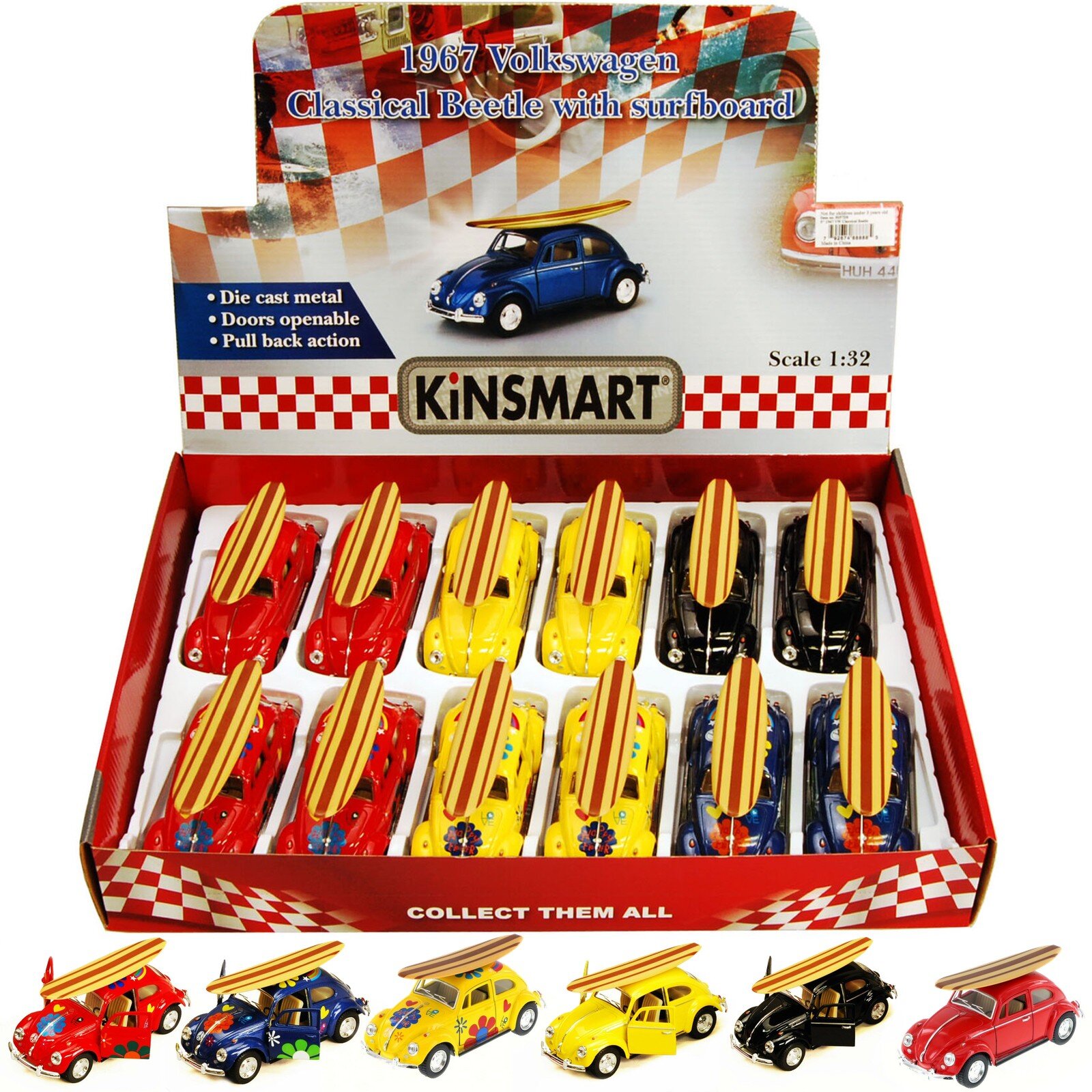 VW KEVER CLASSICAL + PRINT & SURFBOARD 1967 12st. in tray 6 colors