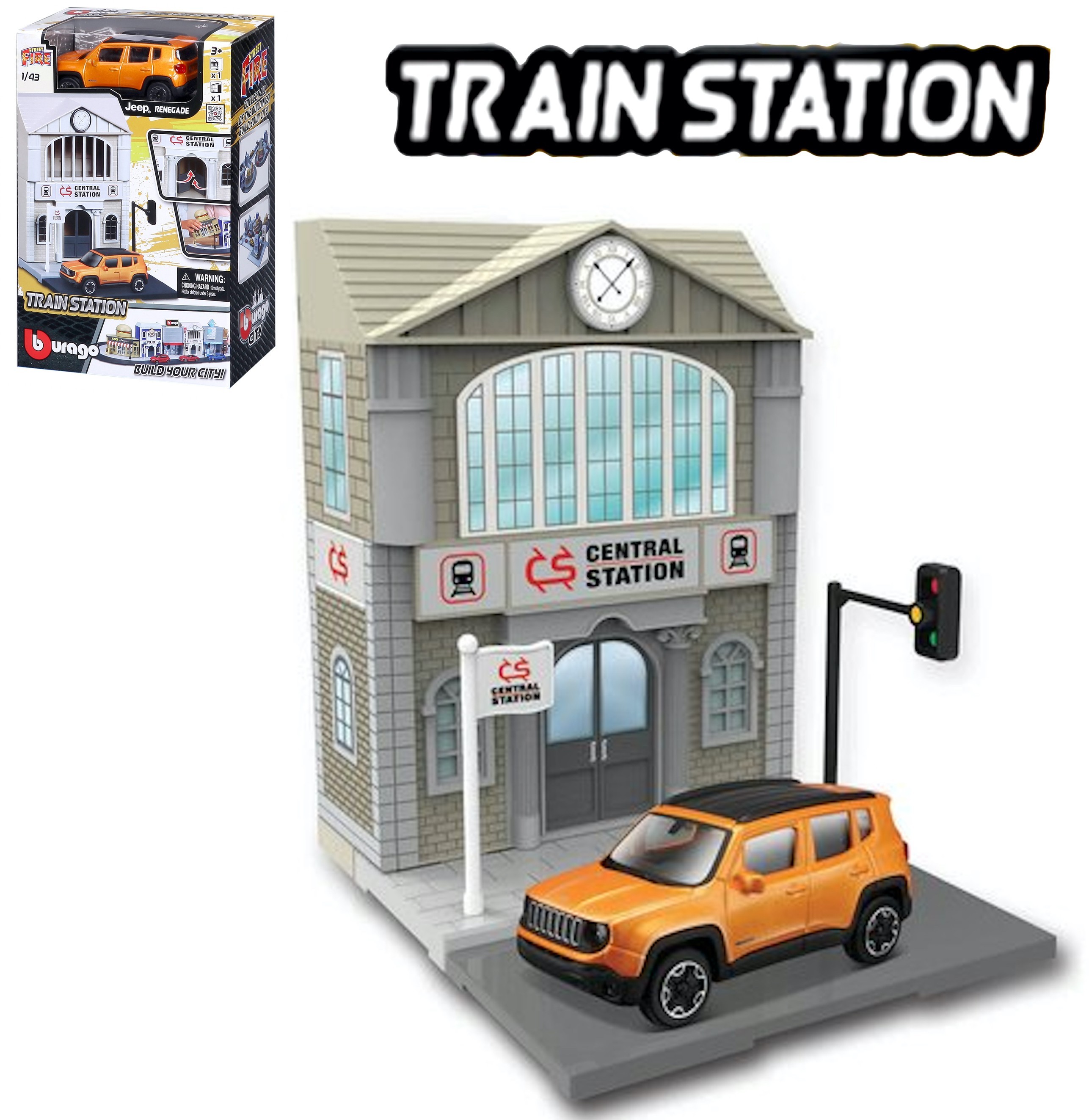 BBURAGO CITY TRAIN STATION + 1 CAR 'BUILD YOUR CITY' "kit"