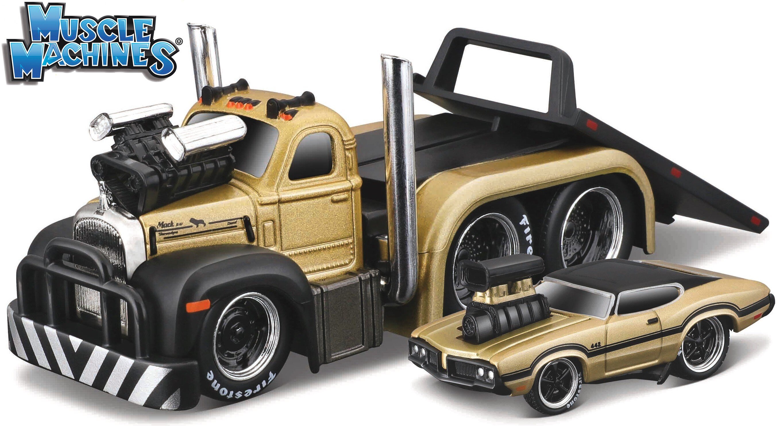 Mack B-61 FLATBED 1953 + Oldsmobile 442 1970 - MUSCLE TRANSPORTS "MUSCLE MACHINES"