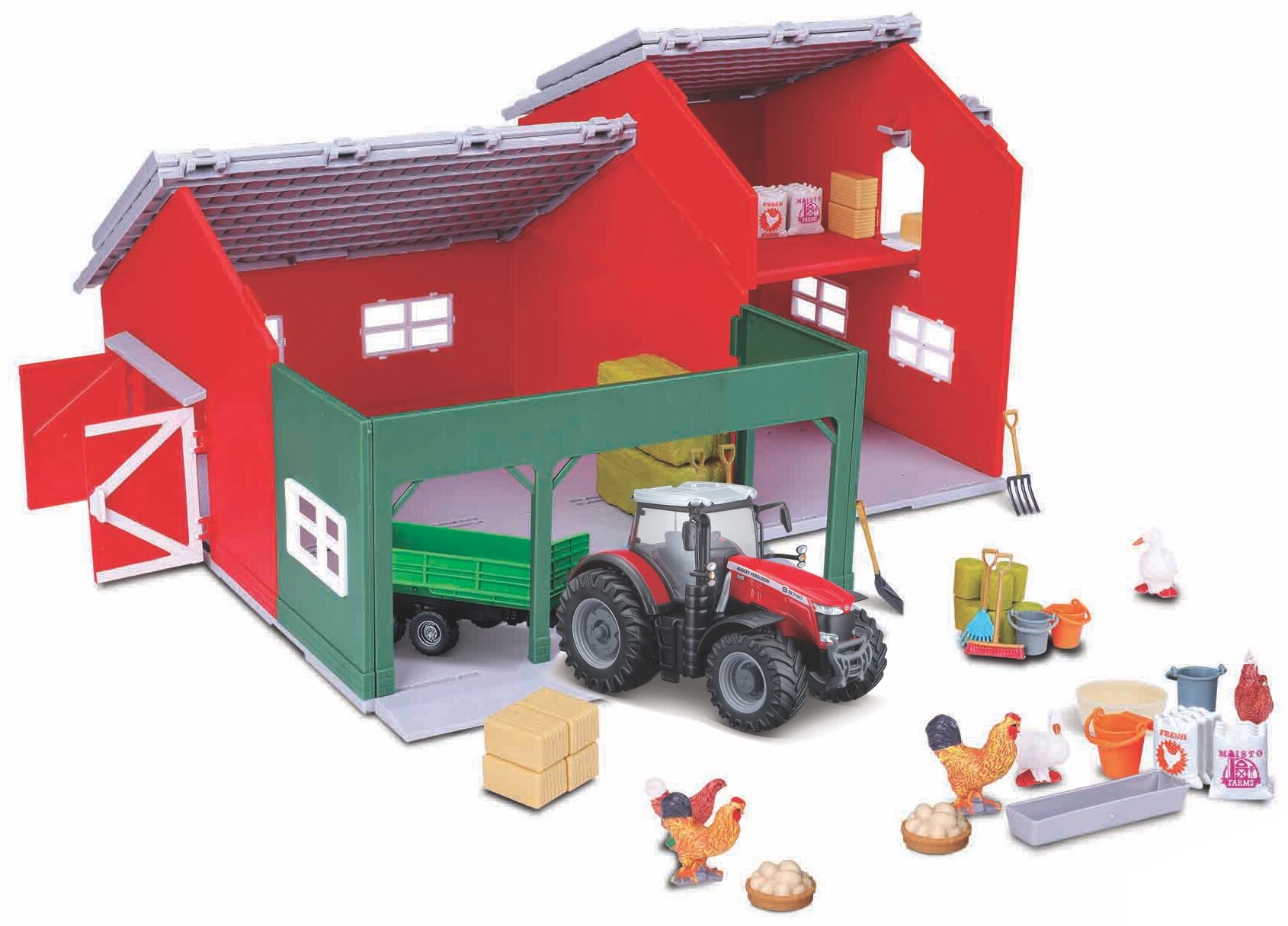BBURAGO FARMLAND PLAYSET - FARM SHED WITH MASSEY FERGUSON TRACTOR