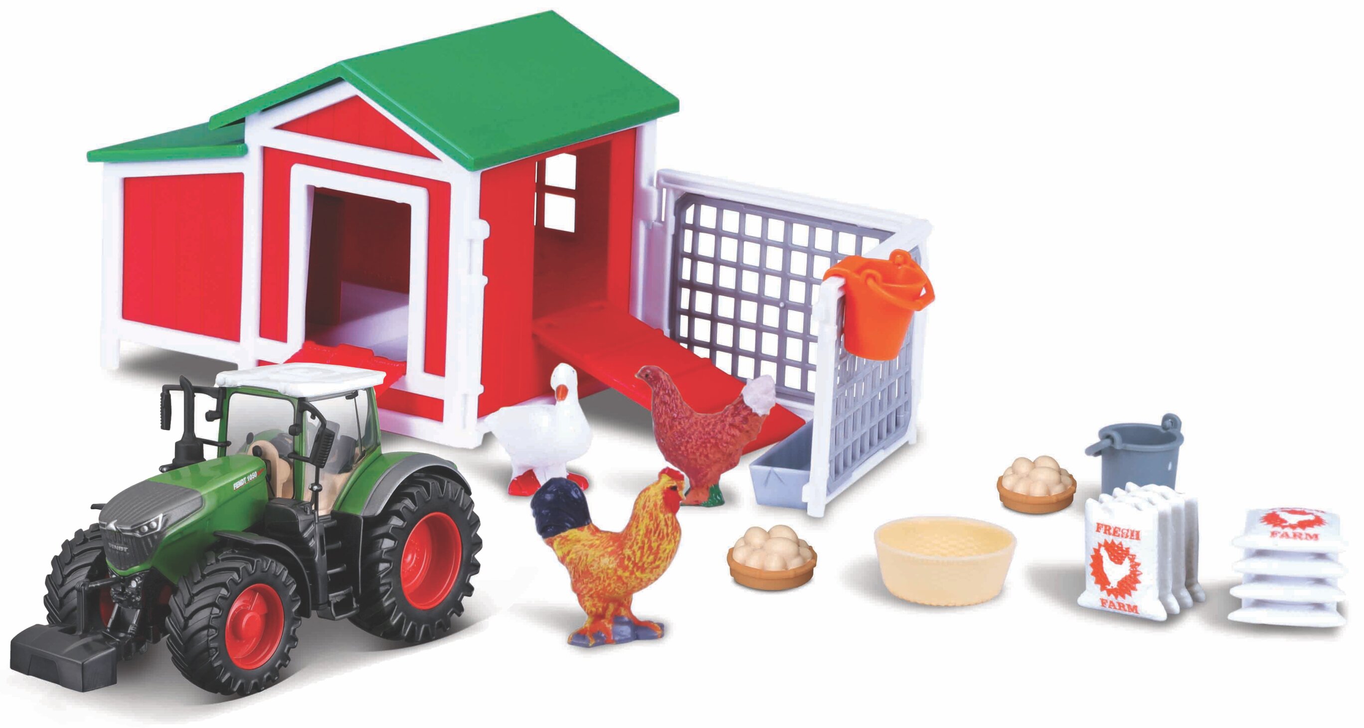 BBURAGO FARMLAND PLAYSET - CHICKEN COOP WITH FENDT 1050 TRACTOR