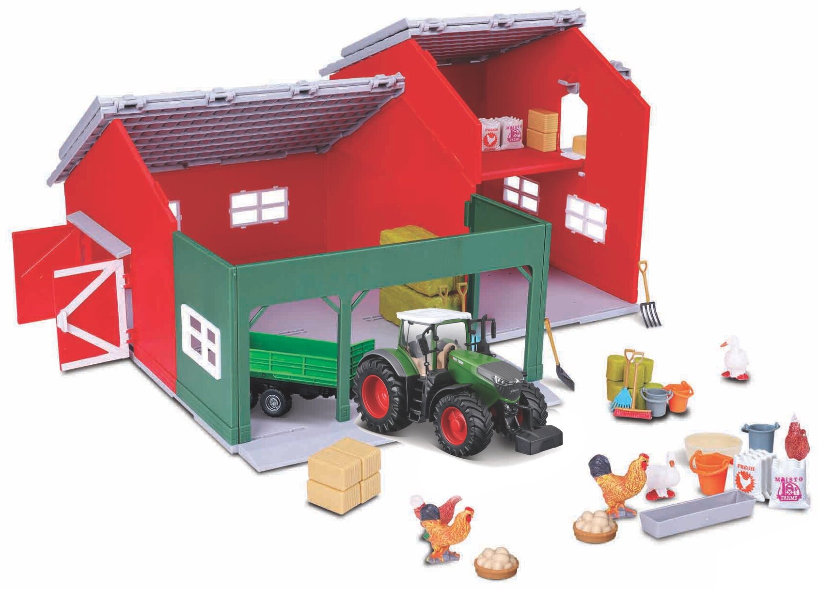 BBURAGO FARMLAND PLAYSET - FARM SHED WITH FENDT 1050  TRACTOR