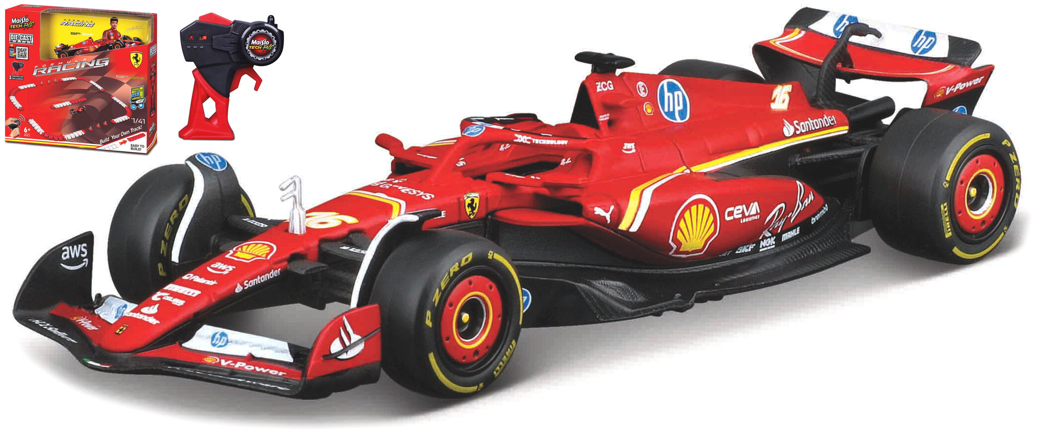 Ferrari SF-24 #16 CHARLES LECLERC 2.4Ghz RADIO CONTROLE + CONTROLLER + TRACK SIDE